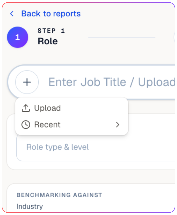 JD step — role title input and AI-generated job description editor